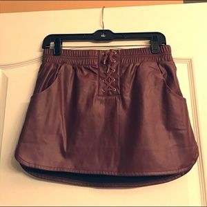 Faux Leather Lace up Skirt with Pockets